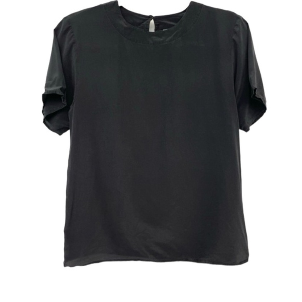 100% Silk Classic Black Short-Sleeve Blouse
